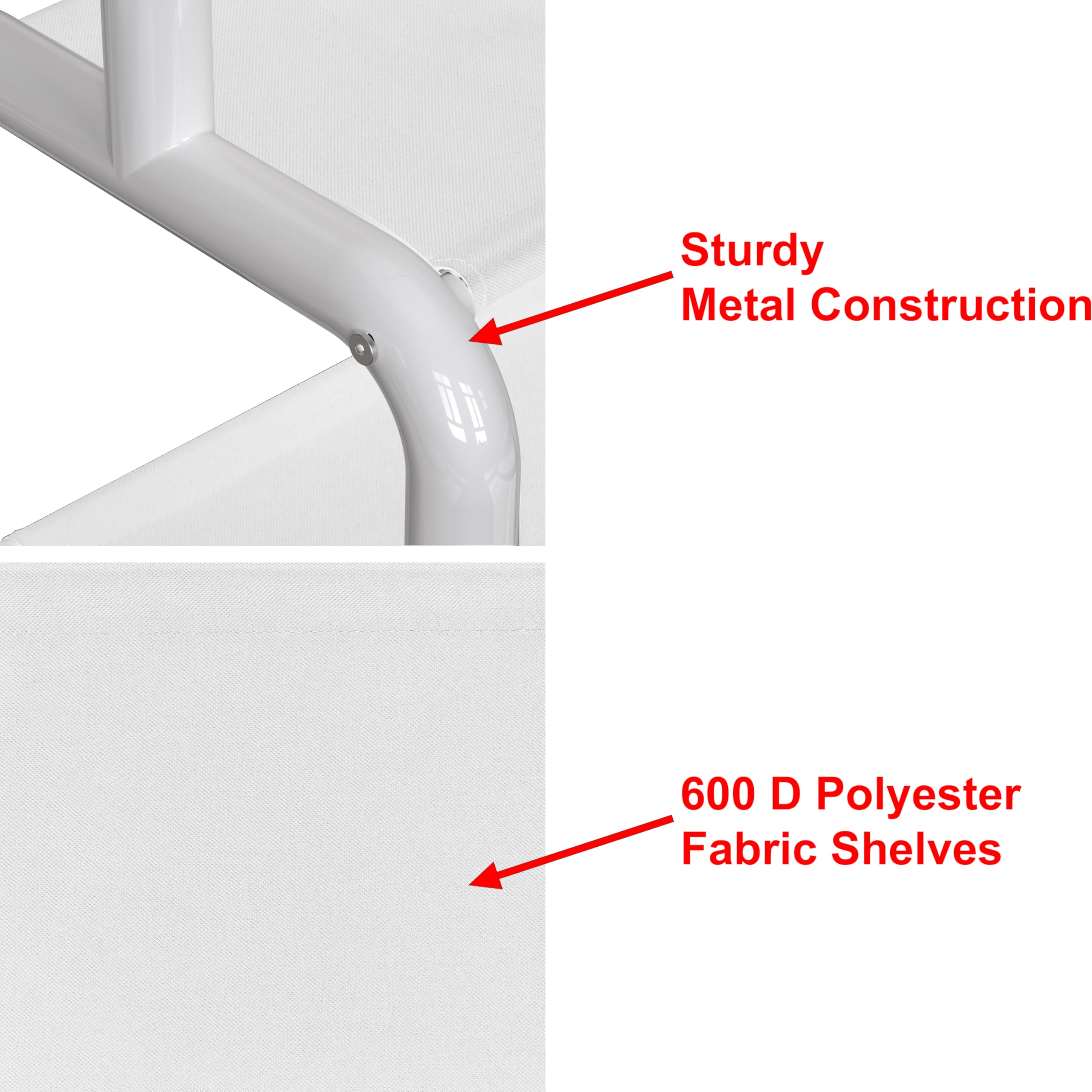 Simple Houseware fabric shelves add sturdy storage for shoes, bins, and daily essentials.