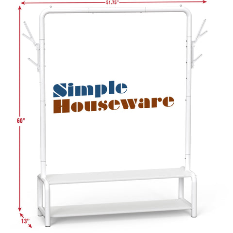 Simple Houseware freestanding rack measures 13 inches deep, 52 inches wide, and 60 inches tall.
