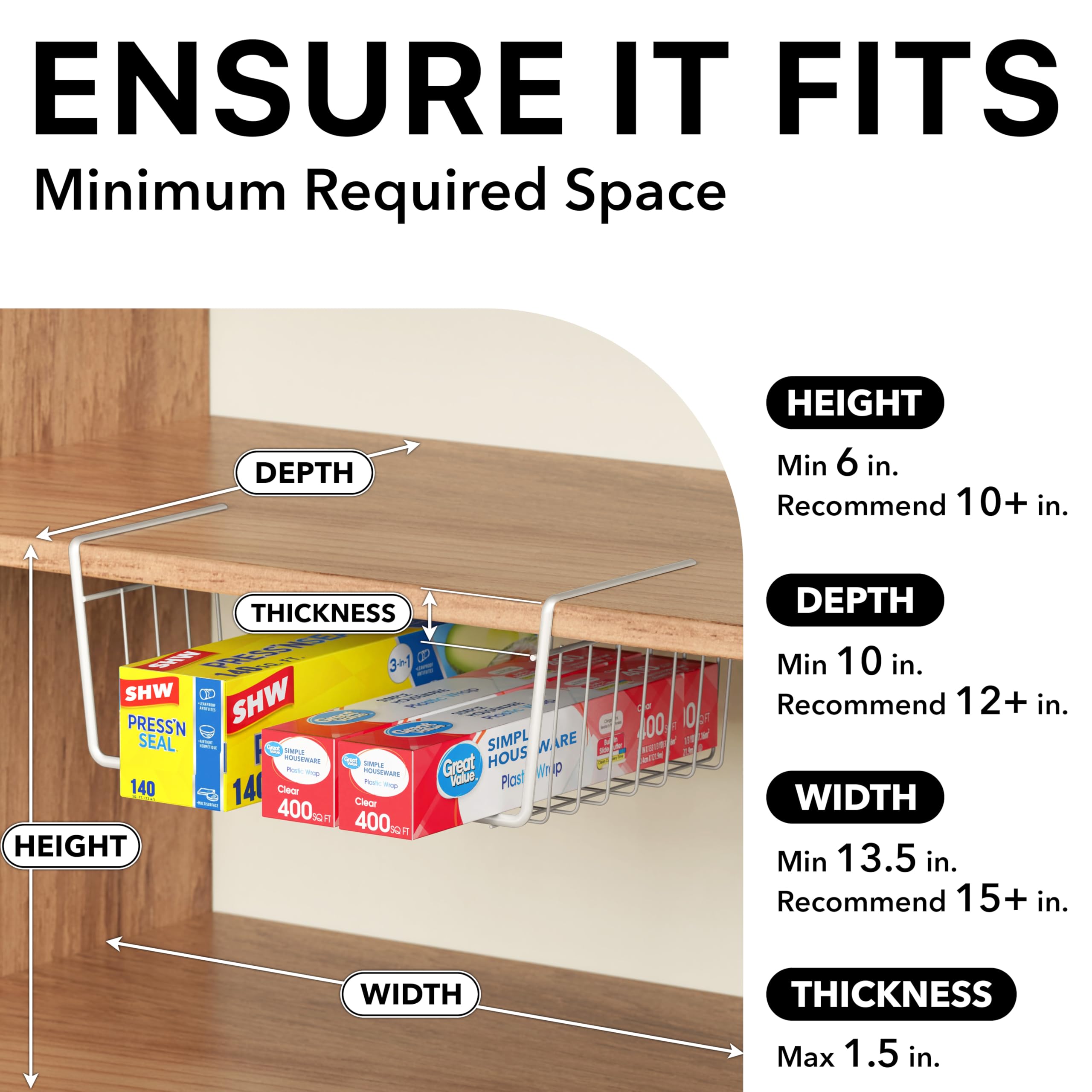Simple Houseware 6-pack under-shelf baskets in a white finish