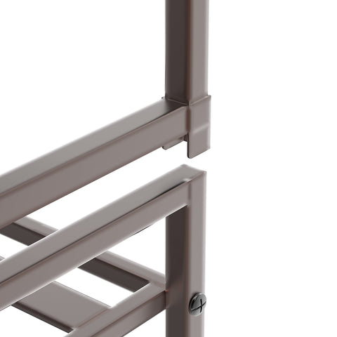 Nine pairs per rack arrangement helps maximize closet space.