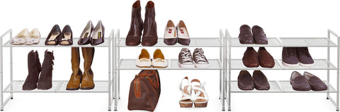 Simple Houseware rack showing nine pairs per level, great for large footwear collections.
