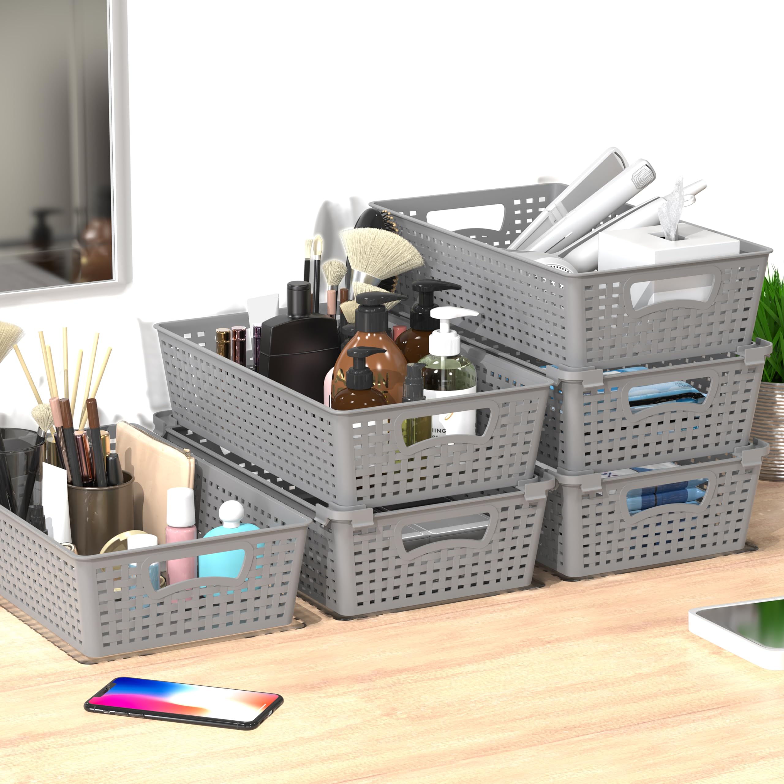 Simple Houseware basket gray in kitchen storage layout
