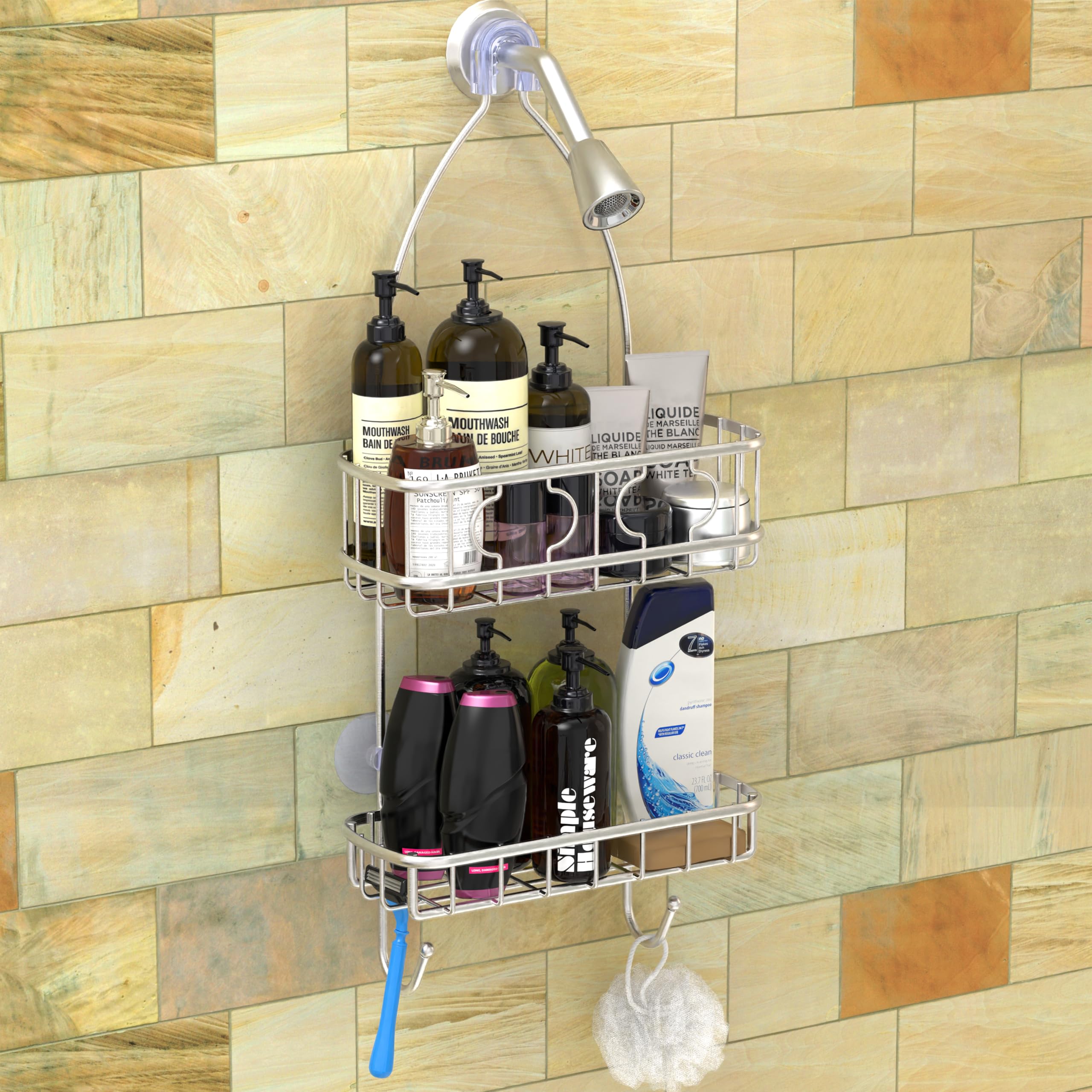 24-inch hanging organizer offers accessible storage in shared or compact bathrooms