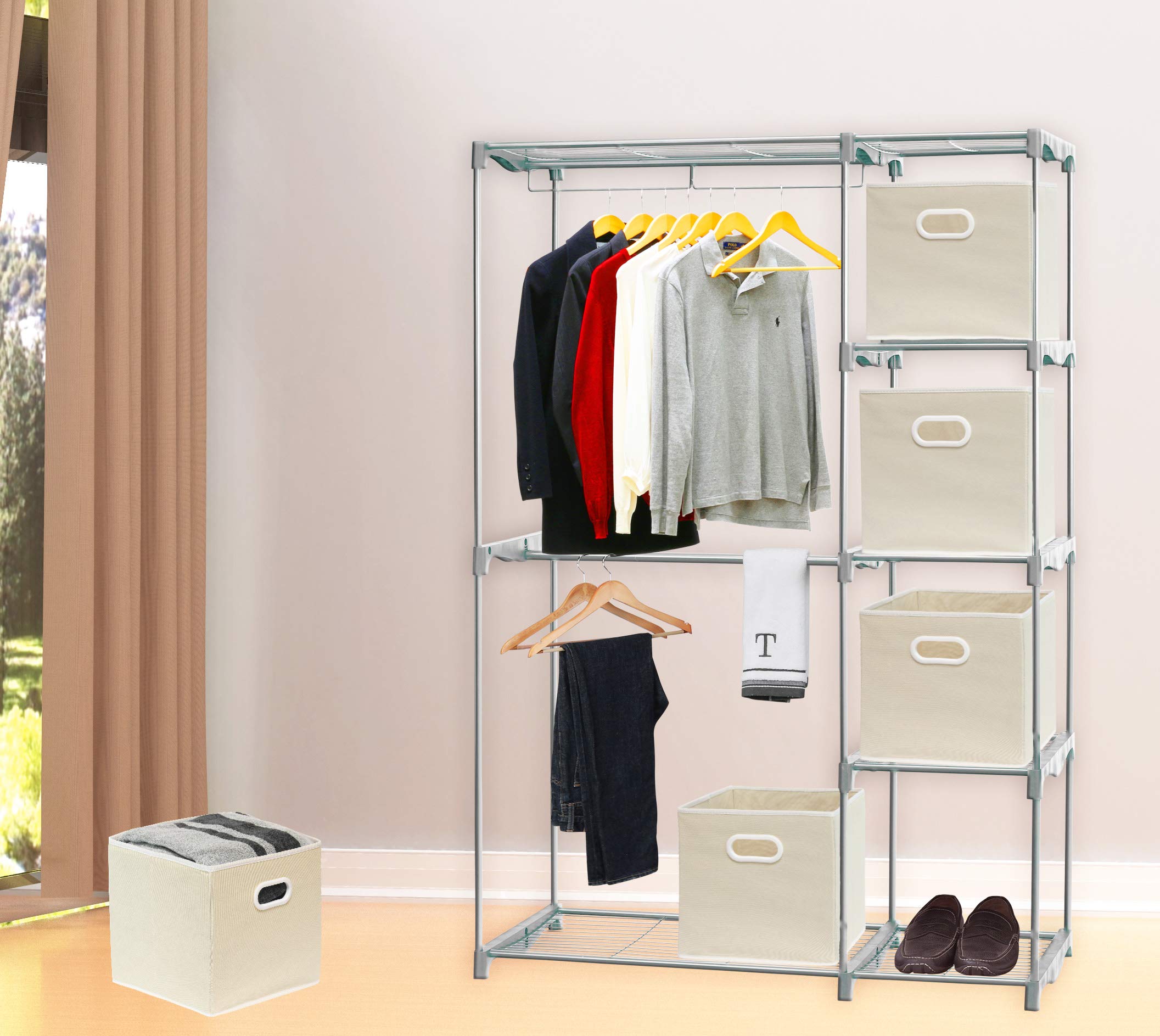 Simple Houseware beige cube-bin on a shelf fitting standard organizers