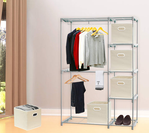 Simple Houseware beige cube-bin on a shelf fitting standard organizers