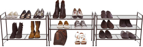 Simple Houseware Bronze-coated mesh shoe rack shown assembled and ready