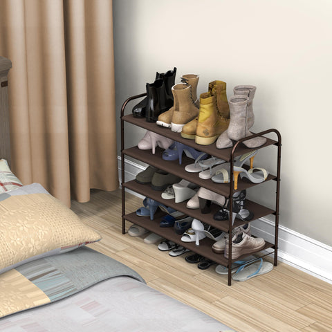 Simple Houseware bronze shoe rack in a dorm or closet setup.