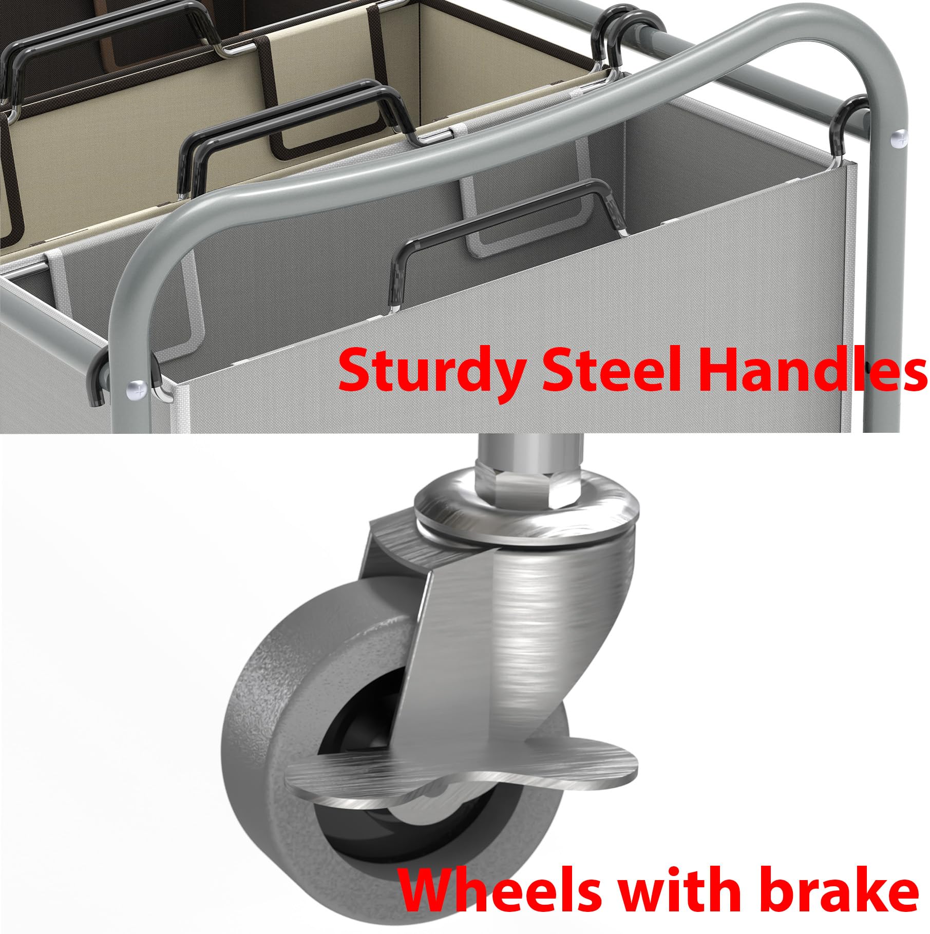 Lockable caster wheels on the cart provide stable movement and parking