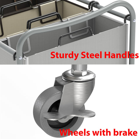 Lockable caster wheels on the cart provide stable movement and parking