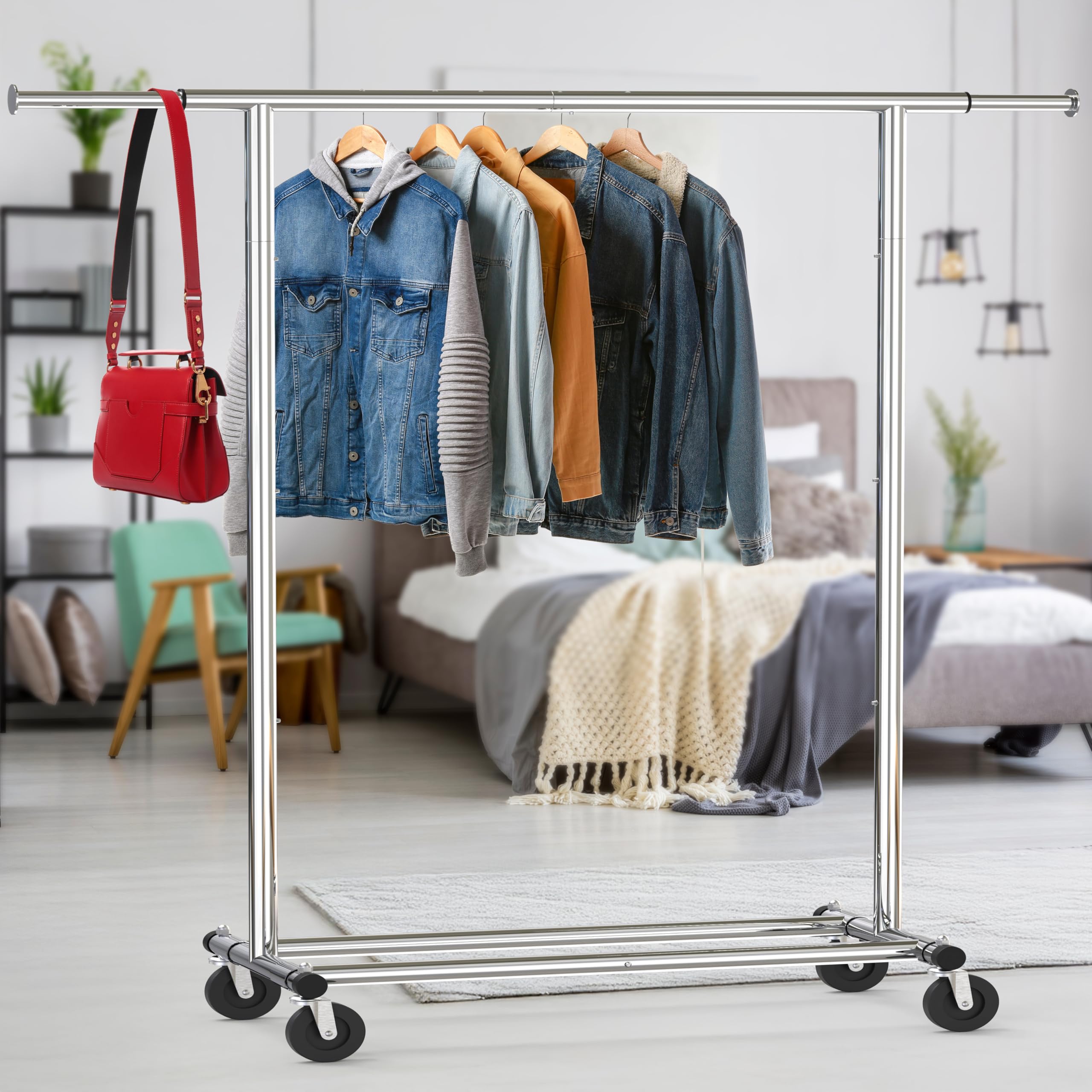 360-degree swivel casters allow easy room-to-room movement