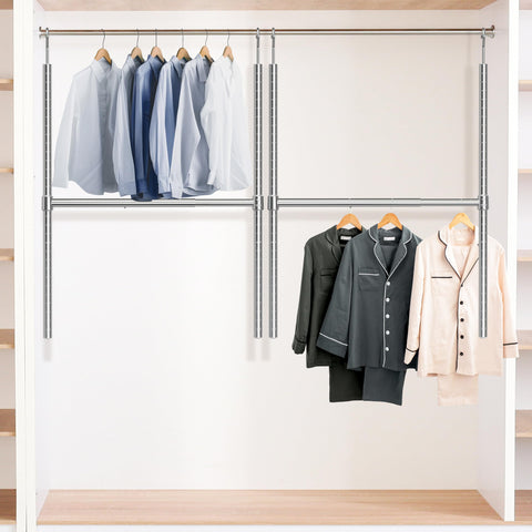 Simple Houseware width adjustment closeup showing spring positions for customizable closet space.