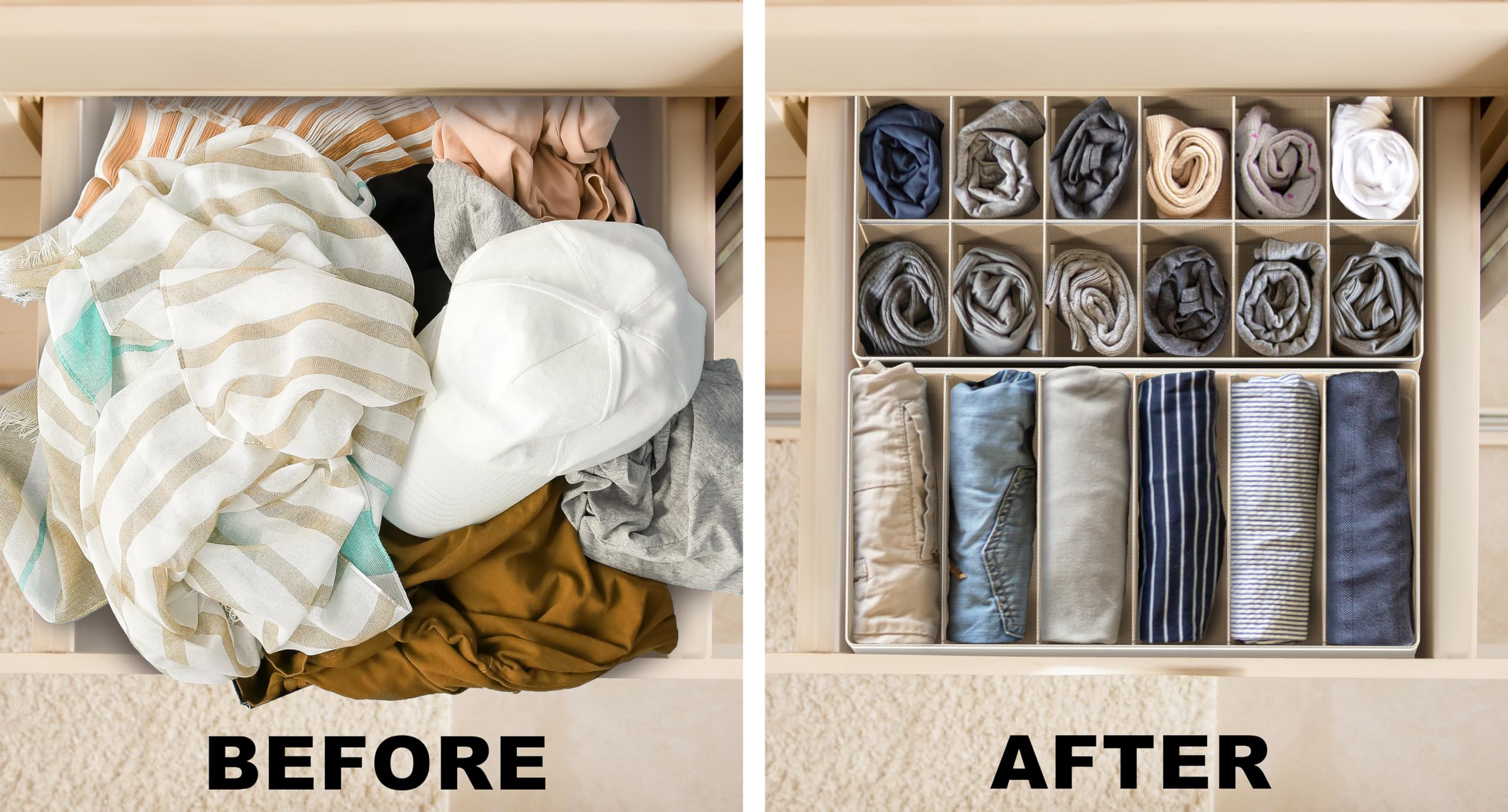 Simple Houseware 7-cell bin front view keeps garments neatly arranged.