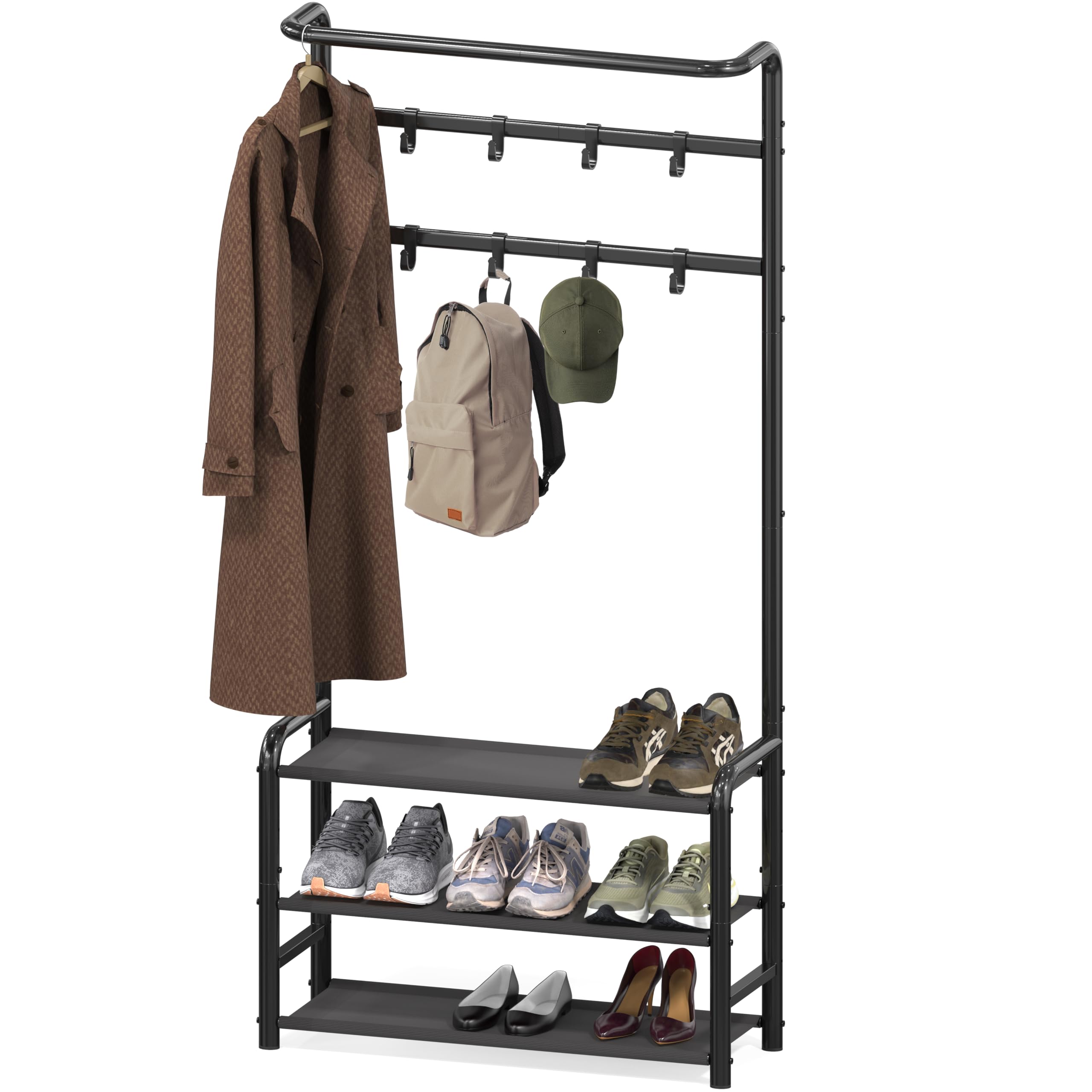 Simple Houseware coat rack with storage shelf demonstrating organized entryway storage.