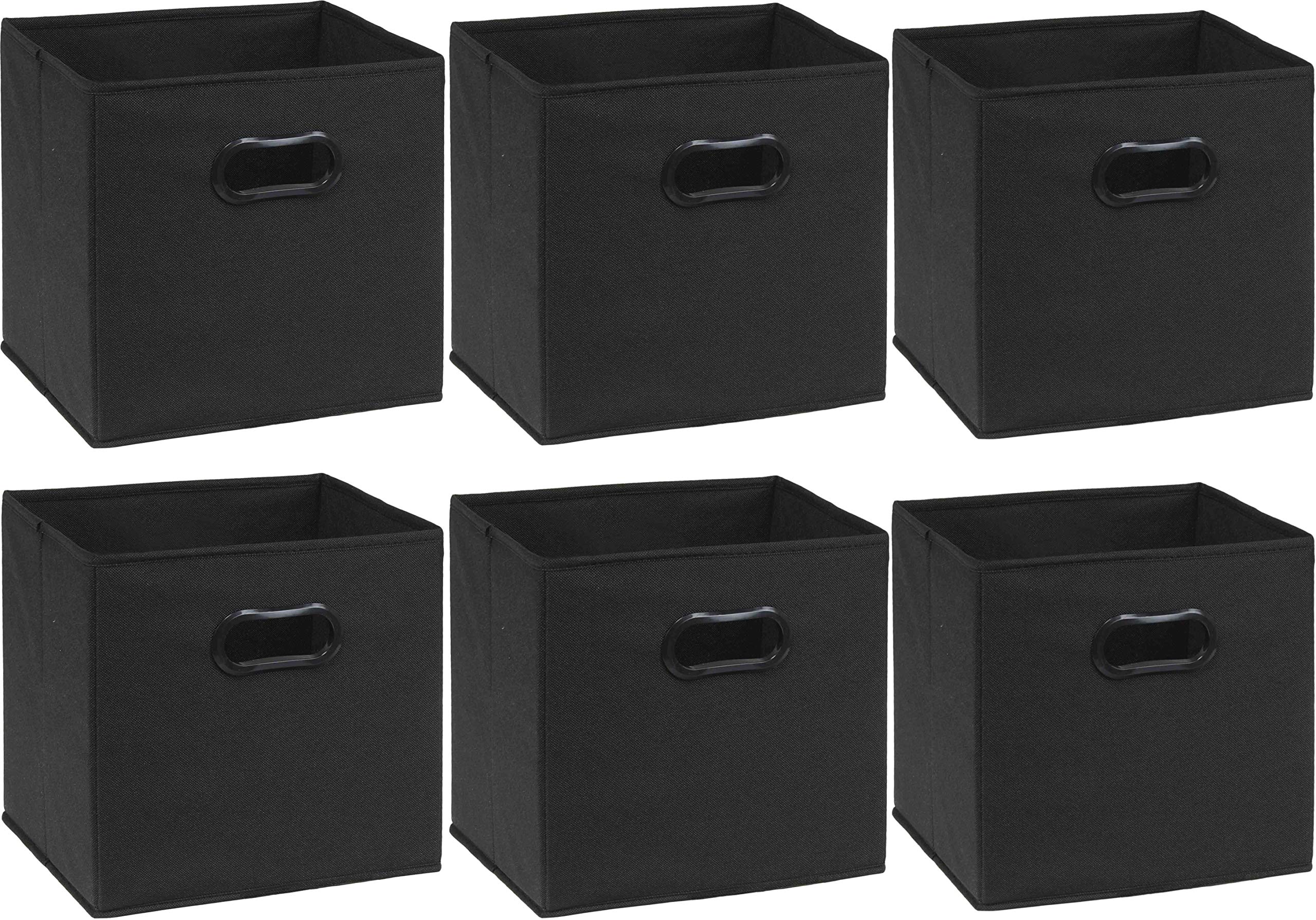 Simple Houseware black cube bin supports toy and clothes organization.