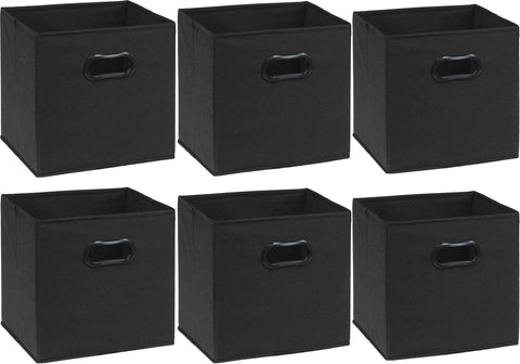 Simple Houseware black cube bin supports toy and clothes organization.