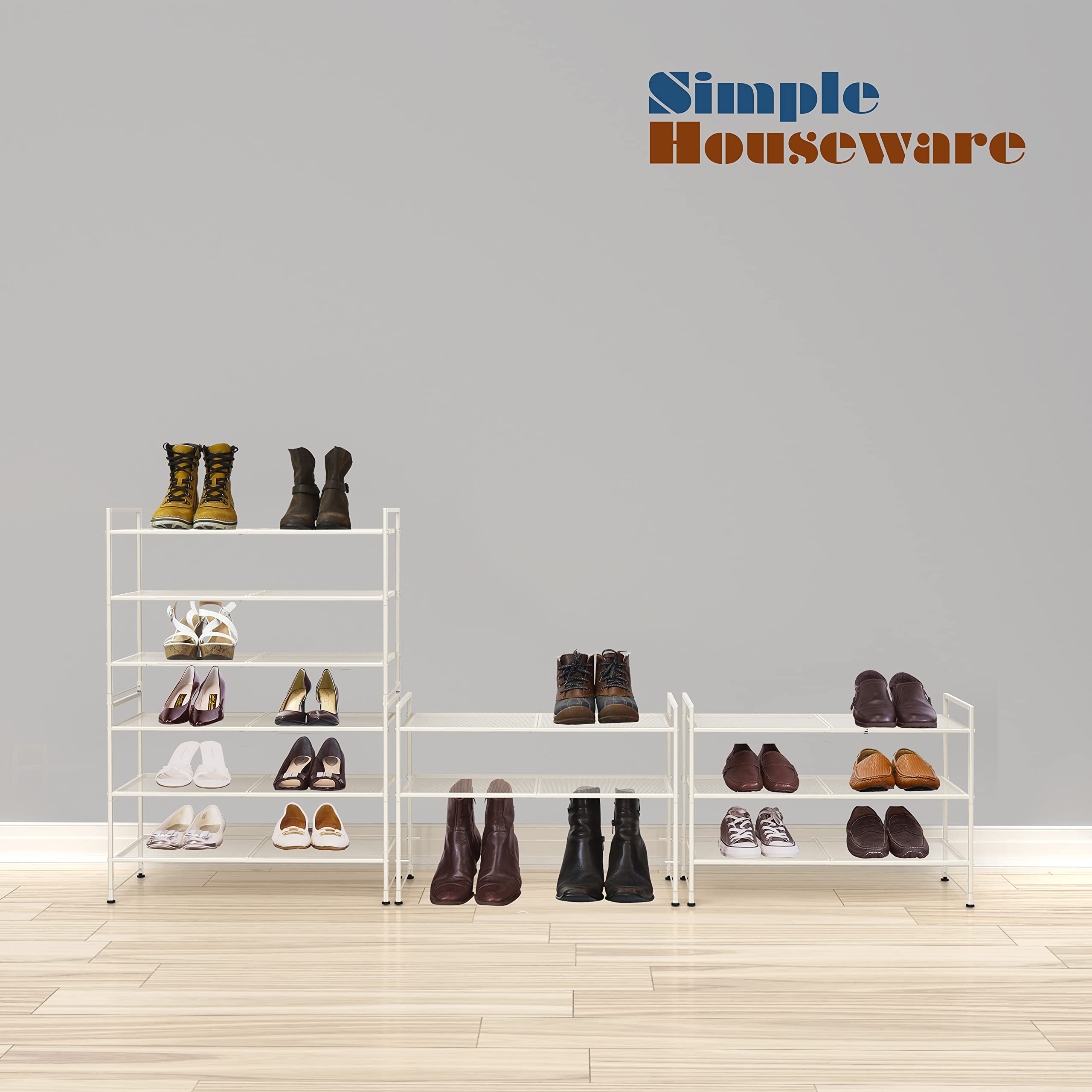 Simple Houseware 11-inch deep, 26.3-inch wide, 19-inch high rack for compact storage.