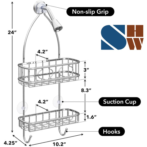 Simple Houseware shower caddy measures 22 inches tall for roomy storage.