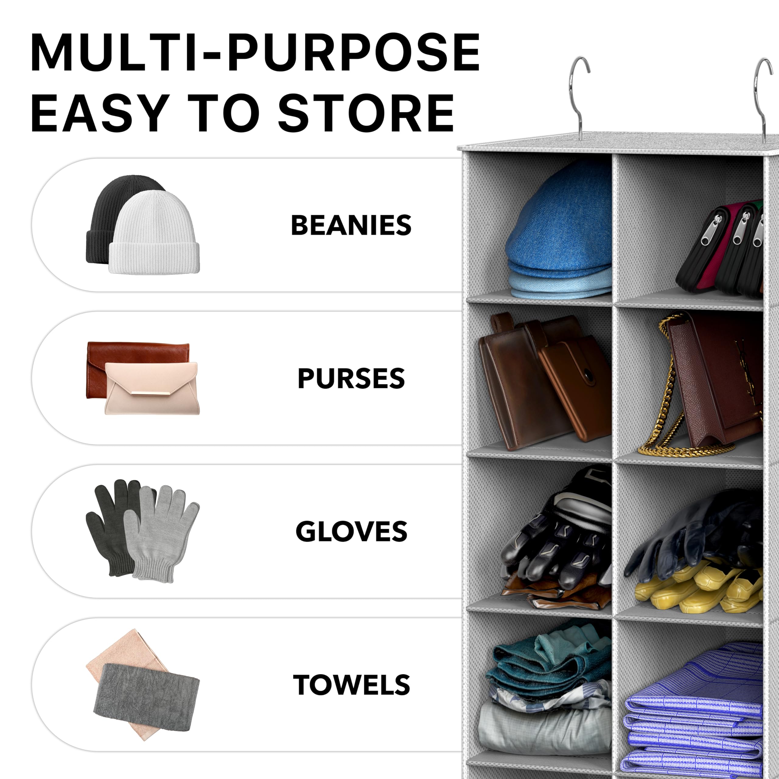 Simple Houseware dimensions ensure fit in slim closets and tall shoe stacks.