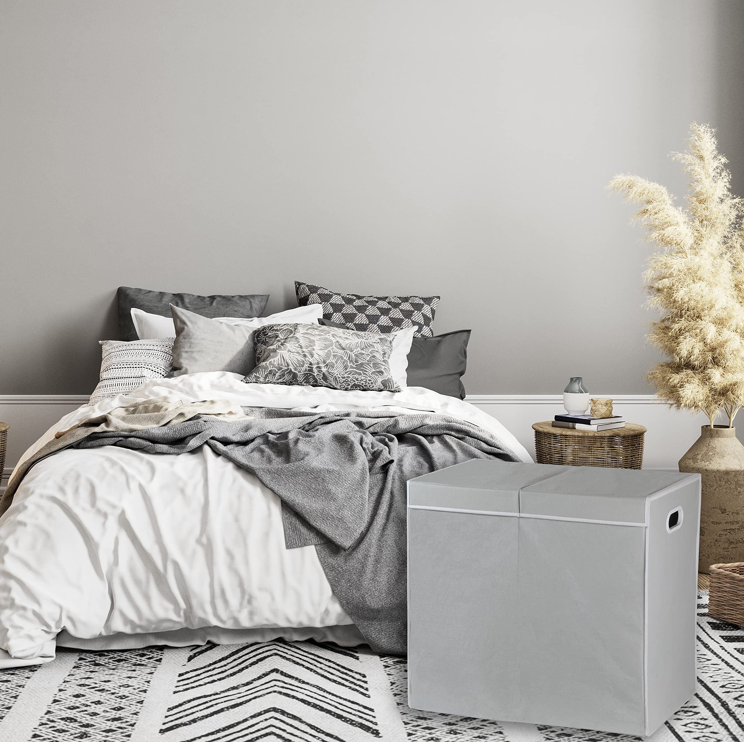 Simple Houseware grey hamper with attached removable bags for simple loading