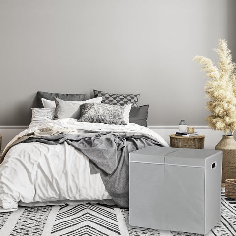 Simple Houseware grey hamper with attached removable bags for simple loading