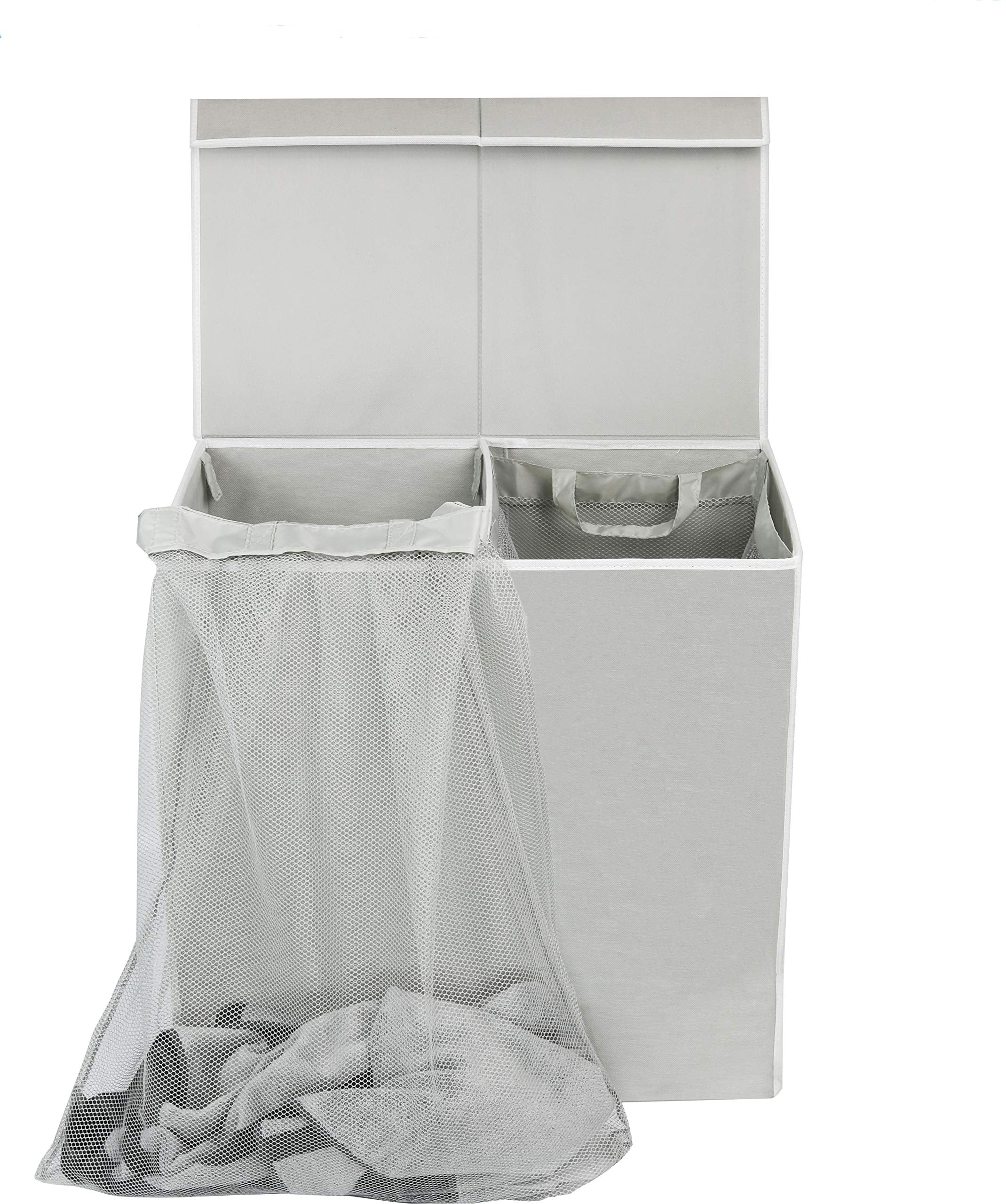 Simple Houseware double hamper in closet saves space and keeps laundry organized