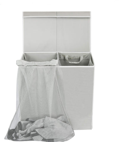Simple Houseware double hamper in closet saves space and keeps laundry organized