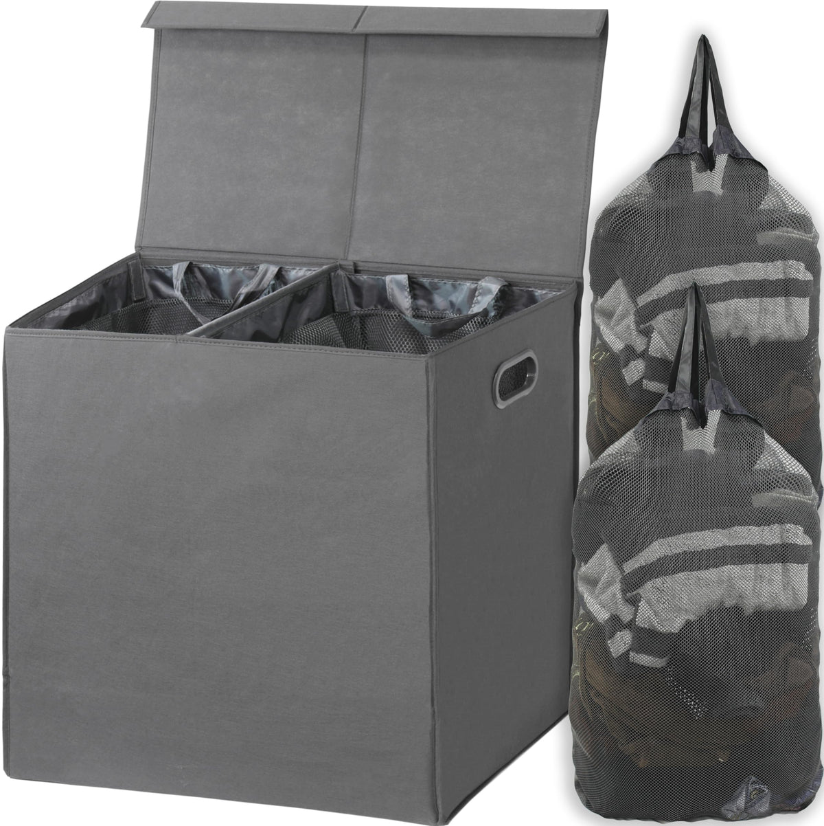 Simple Houseware double laundry hamper with lid, front view keeps clutter hidden.