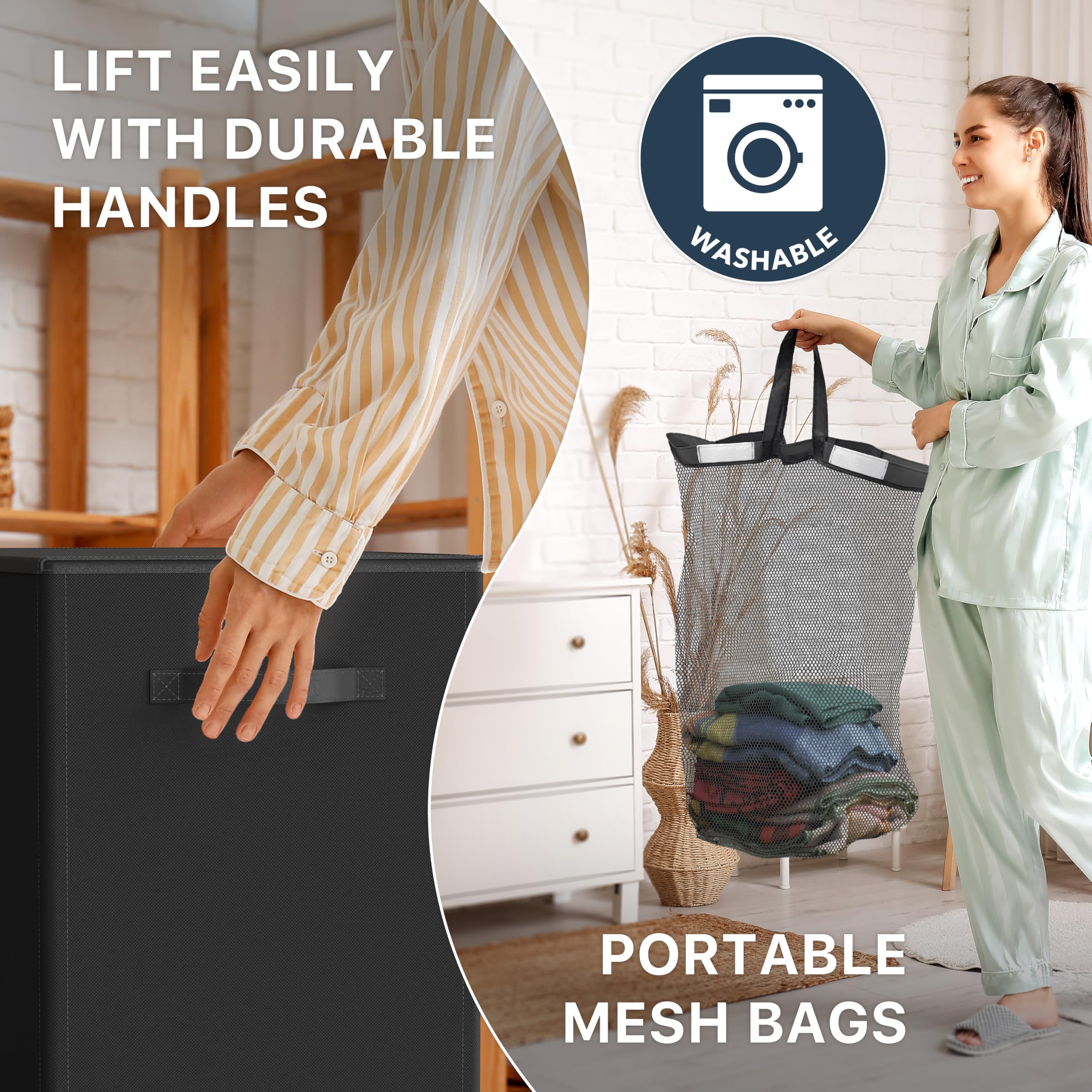 Simple Houseware hamper features easy-to-grab side handles for quick movement.