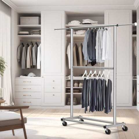 Simple Houseware garment rack 360 degree casters enable easy room to room movement
