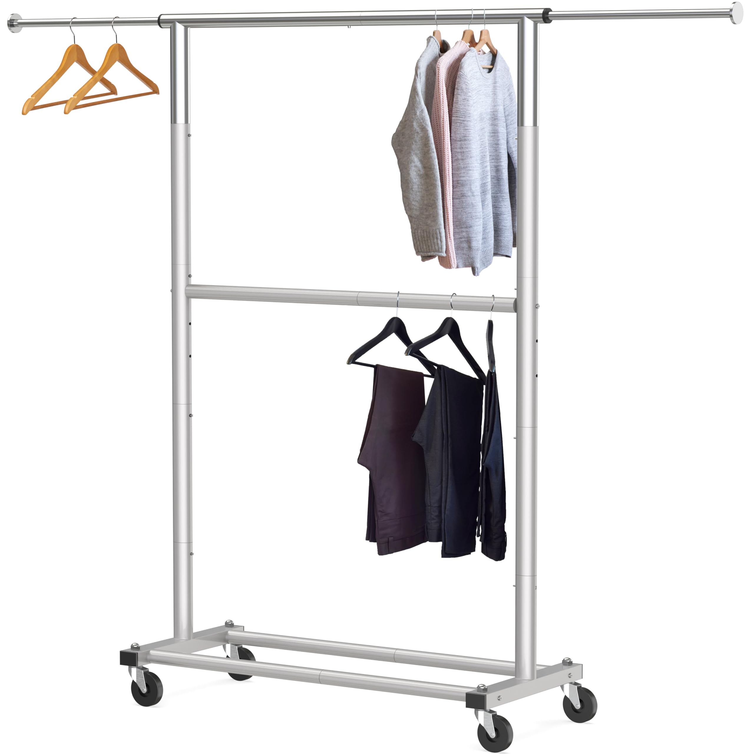 Simple Houseware garment rack dimensions illustrate compact footprint with tall capacity