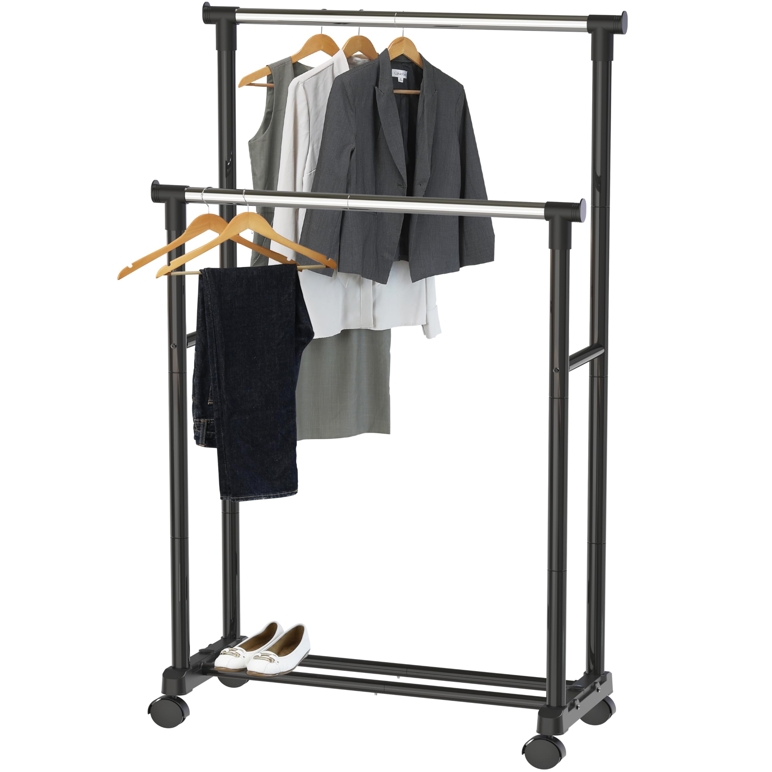 Simple Houseware double-rod garment rack front view with two-tier hanging.