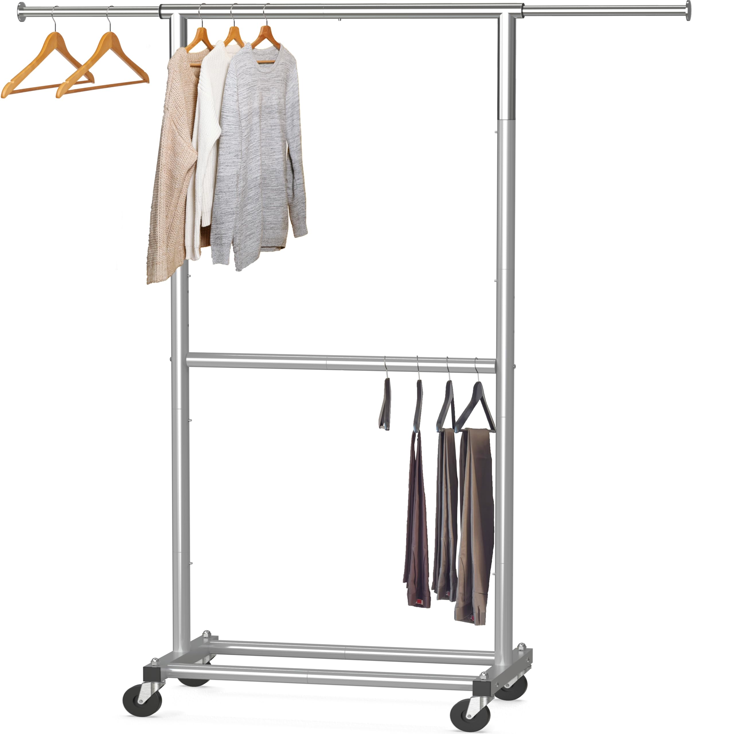 Simple Houseware double rod garment rack grey overview for versatile storage in small spaces