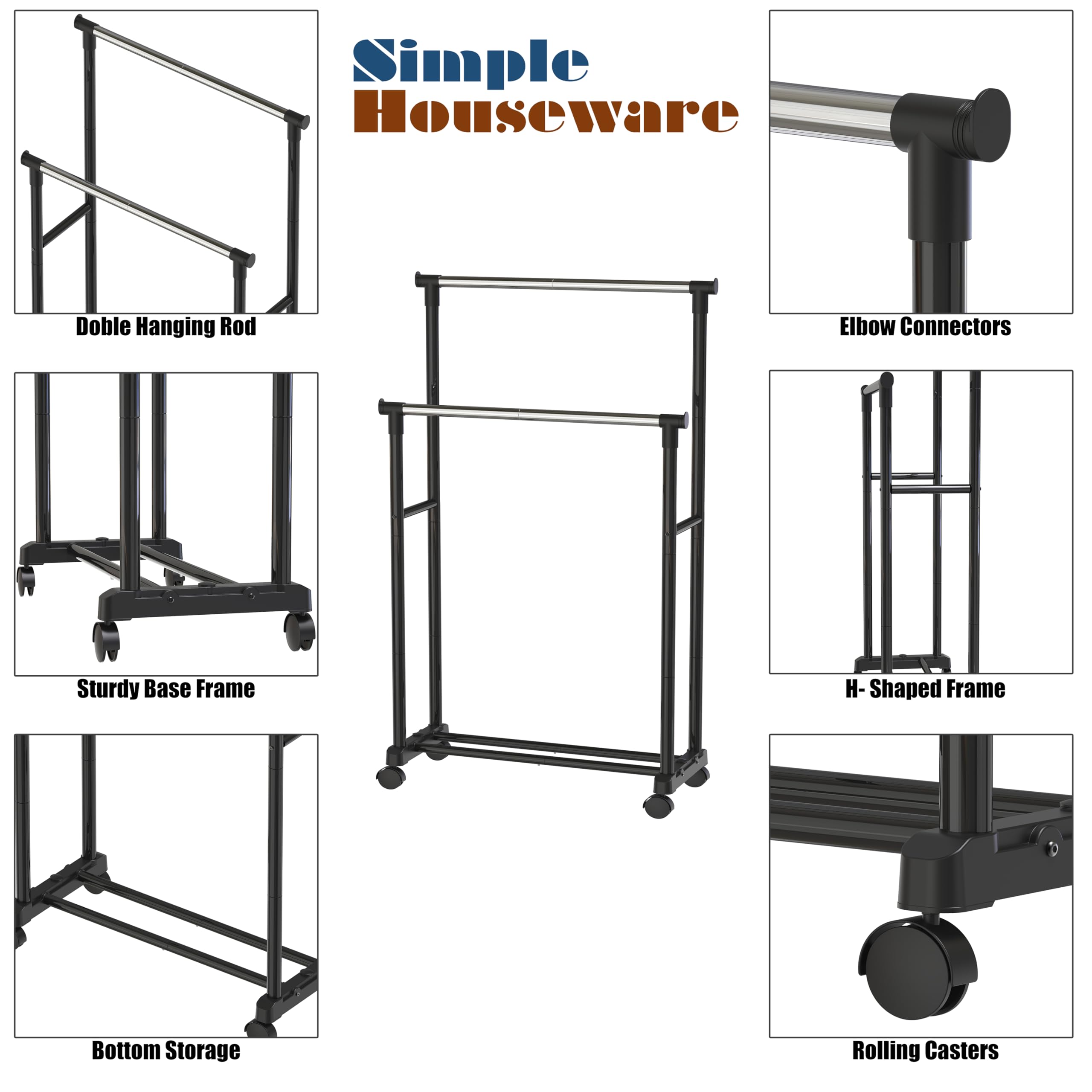 Simple Houseware double-rod garment rack loaded with shirts and jackets.
