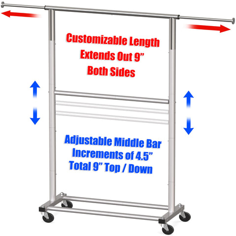 Simple Houseware double rod garment rack middle bar adjustable for different garment heights
