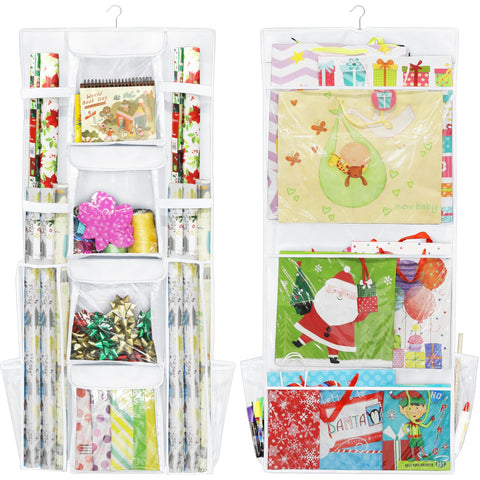 Simple Houseware double-sided hanging gift wrap organizer front view keeps bags accessible