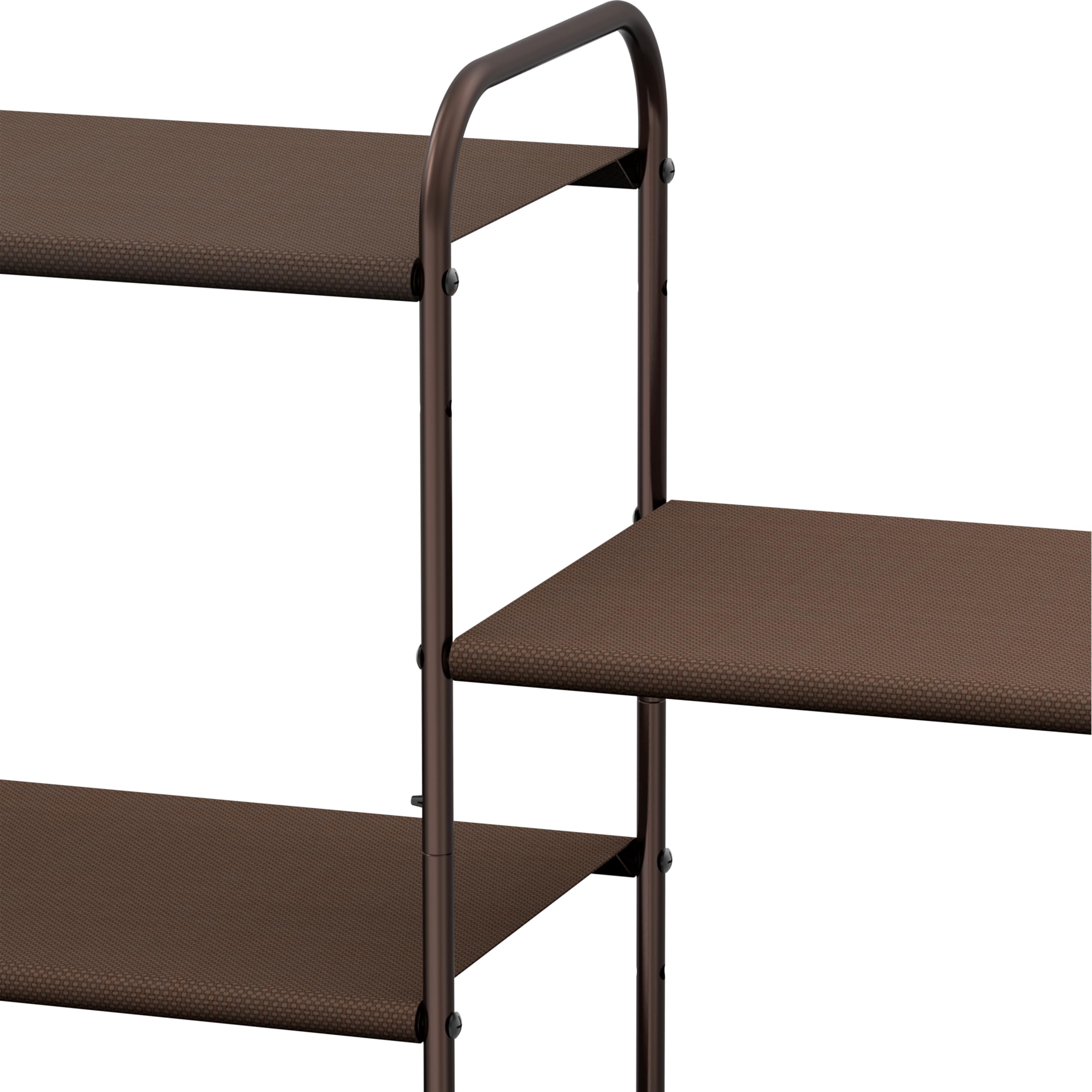 Simple Houseware bronze shoe rack placed in entryway to reduce clutter.
