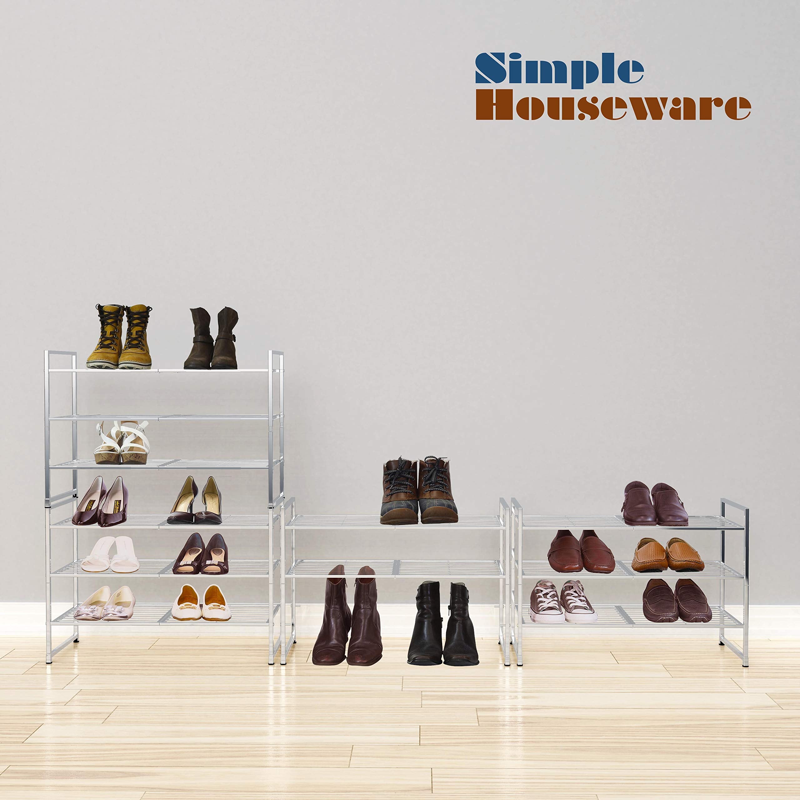 Simple Houseware entryway storage keeps shoes neat in mudroom.