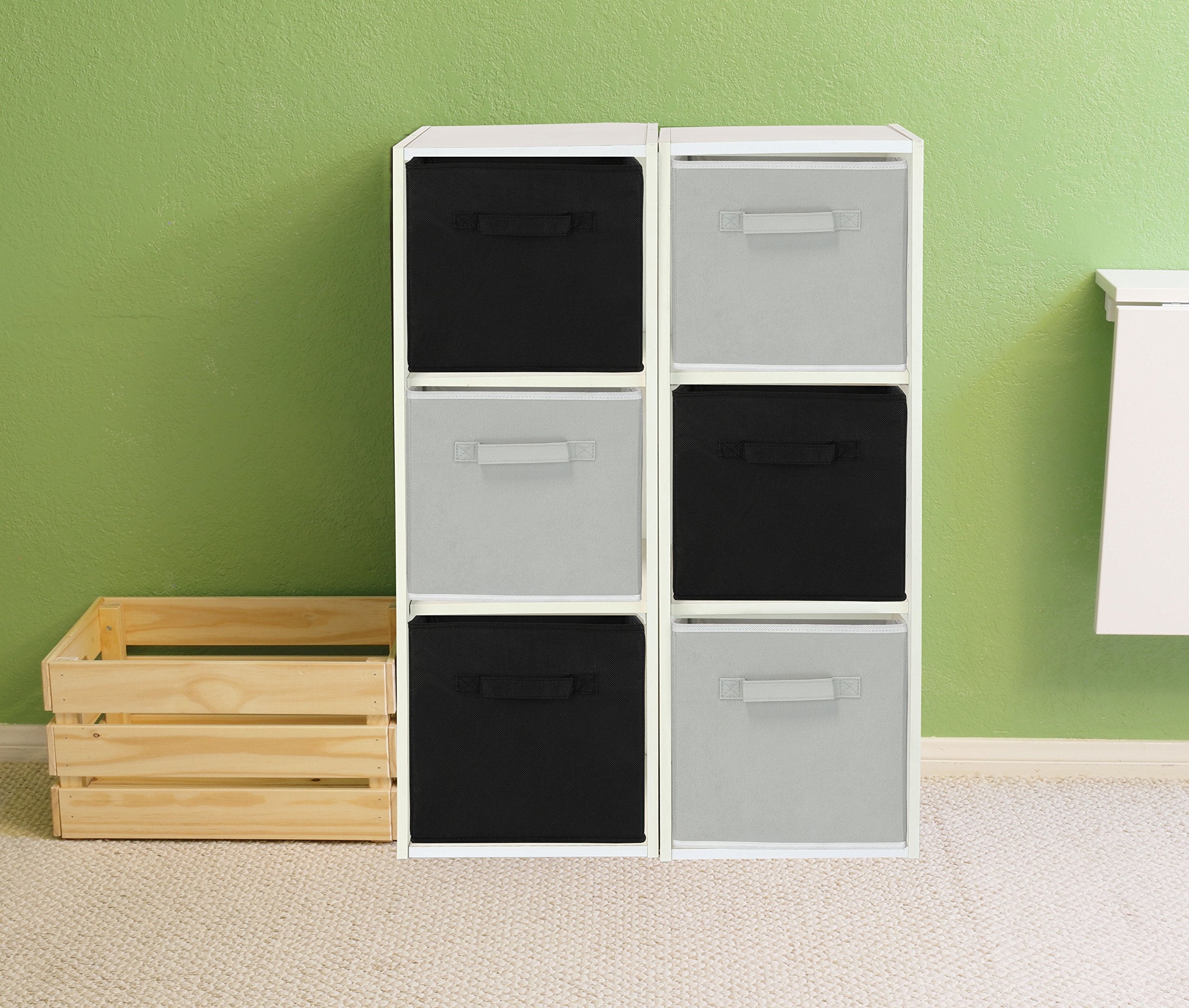 Bedroom shelf use shows 11-inch fit and easy pull-out with front handle.