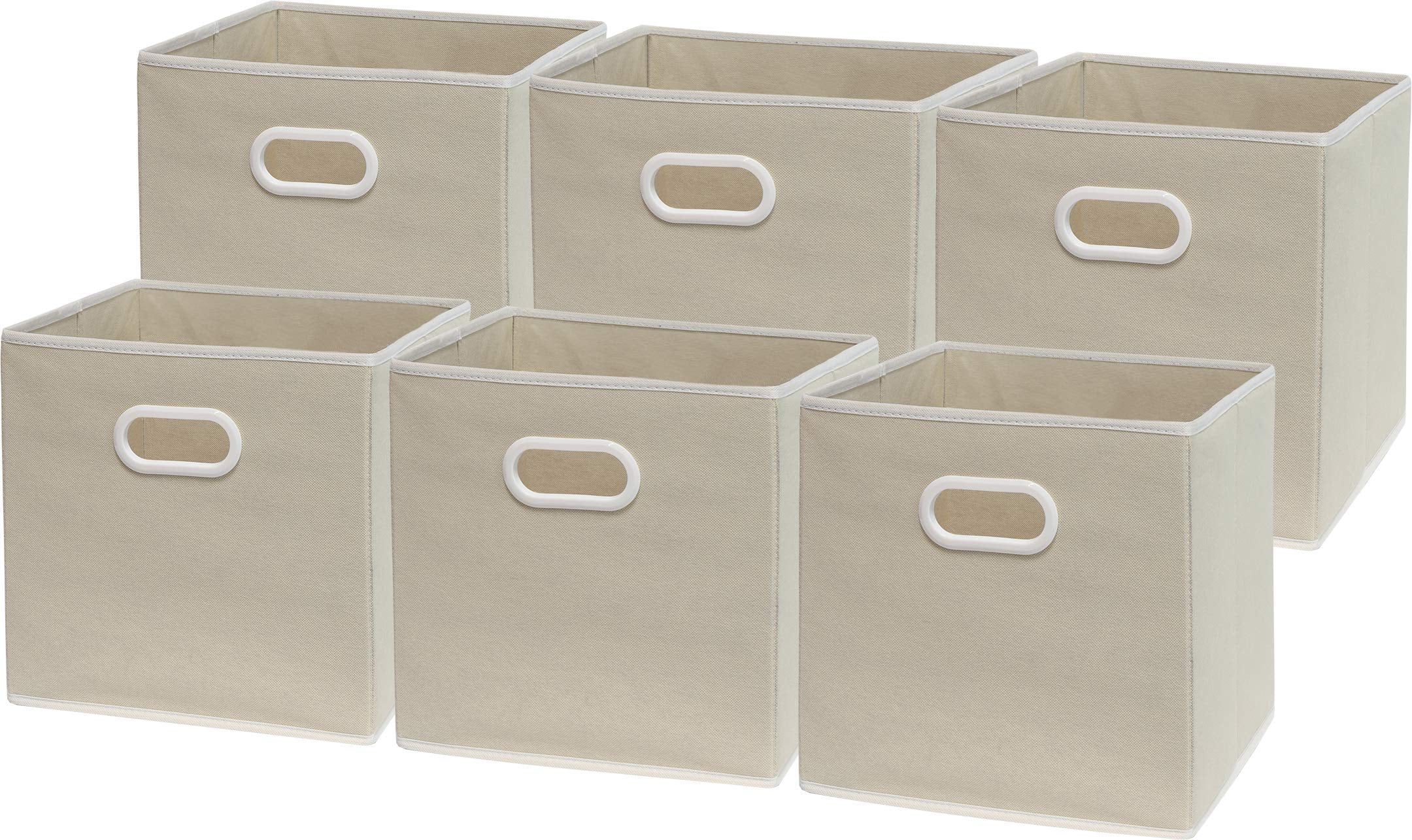 Simple Houseware beige foldable cube bin folded for compact storage