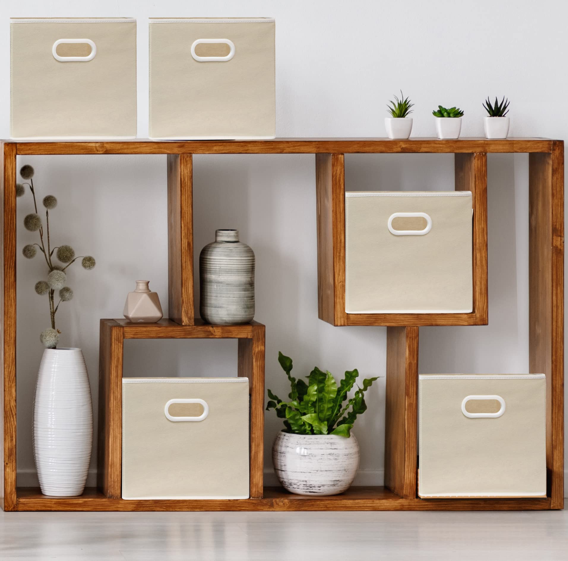 Simple Houseware beige foldable cube bin open with side handles for easy access