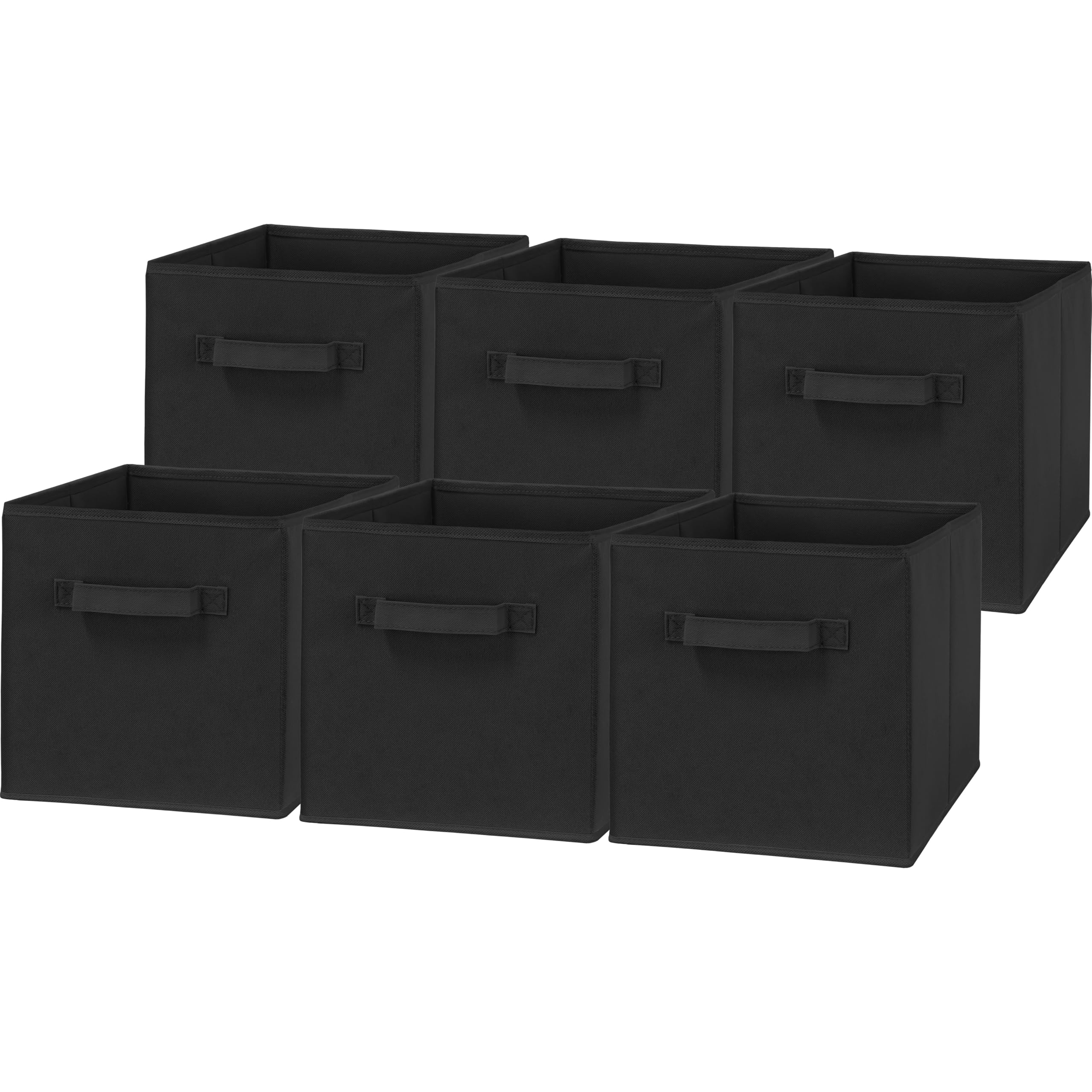 Simple Houseware foldable cube bin front-handle view ideal for easy access on a shelf.
