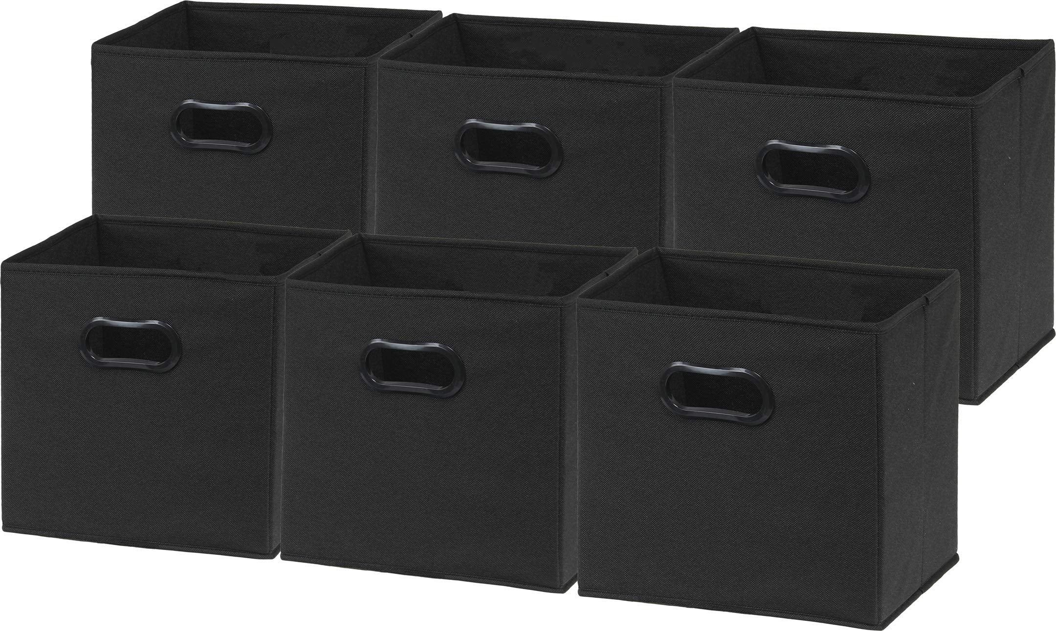 Simple Houseware foldable cube bin with handles in black on a shelf for organized storage.