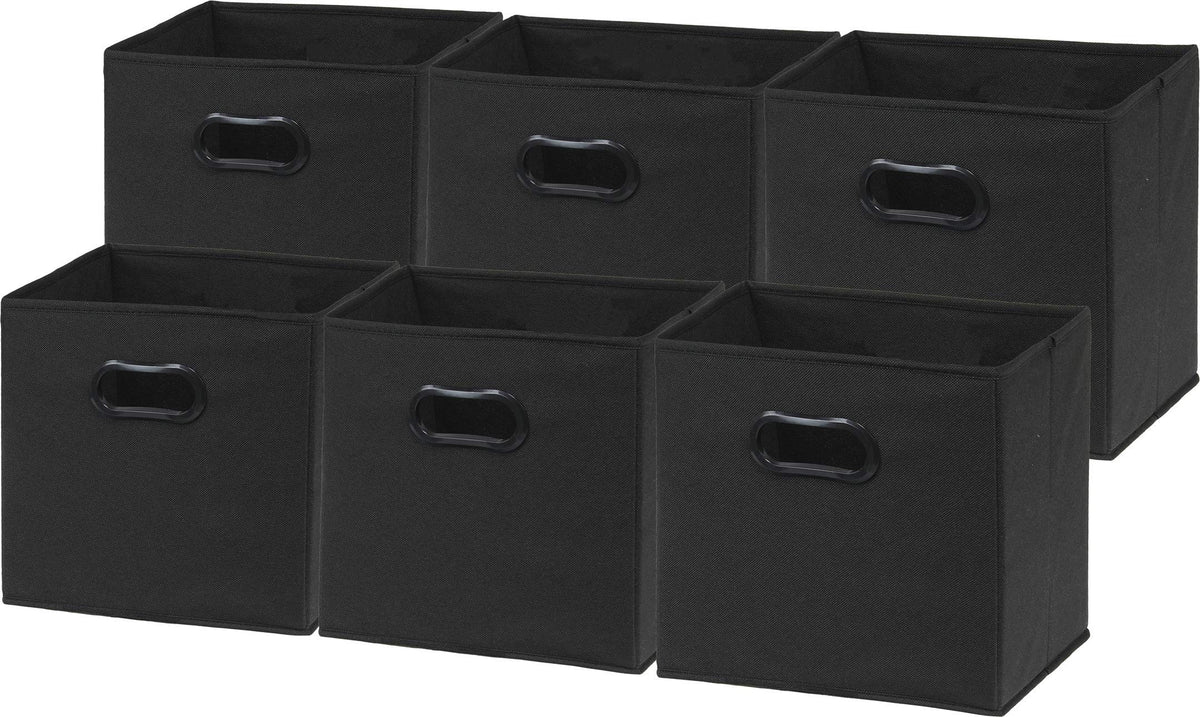 Simple Houseware foldable cube bin with handles in black on a shelf for organized storage.