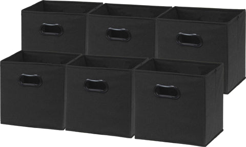 Simple Houseware foldable cube bin with handles in black on a shelf for organized storage.