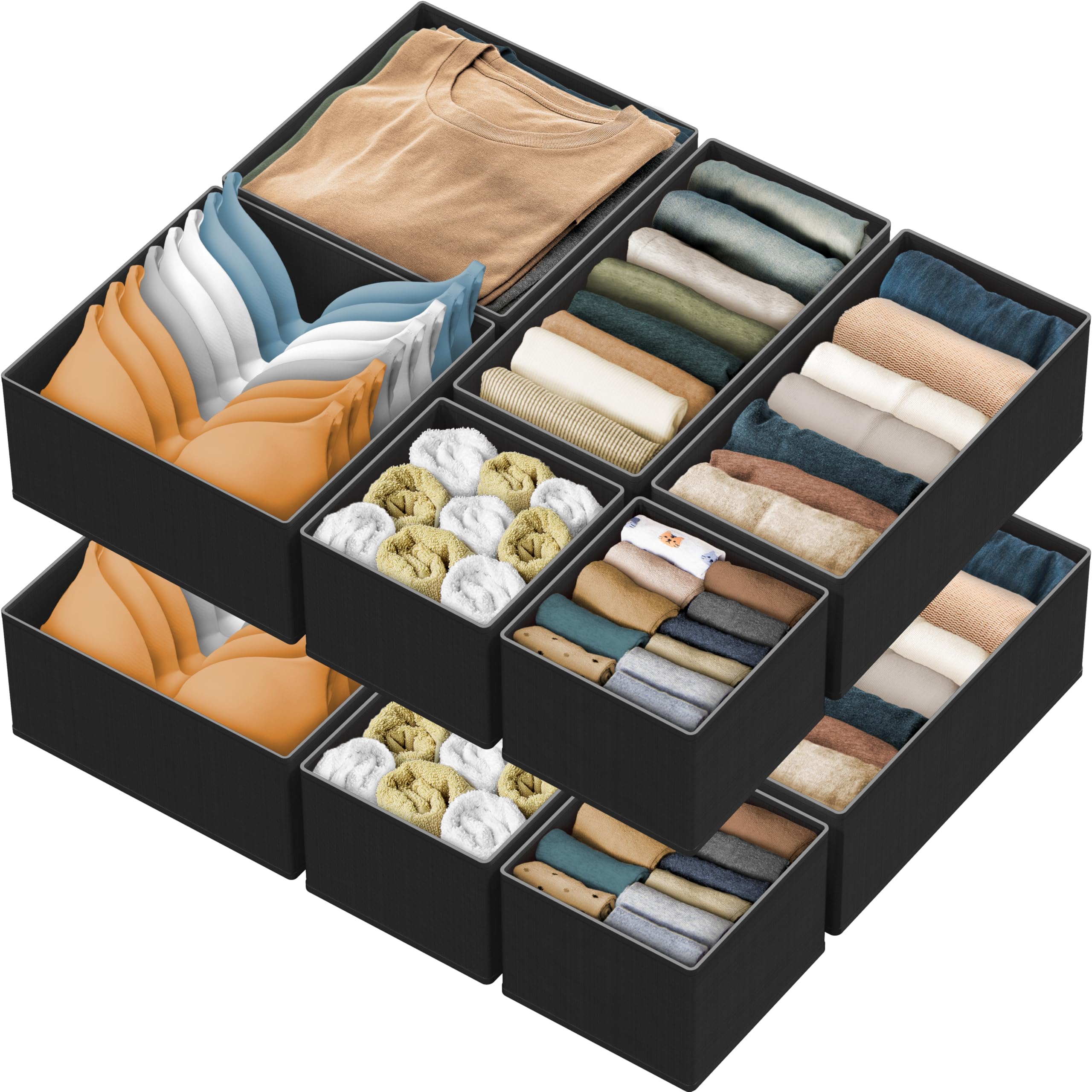 Simple Houseware foldable drawer organizer with four large boxes for bras and towels.
