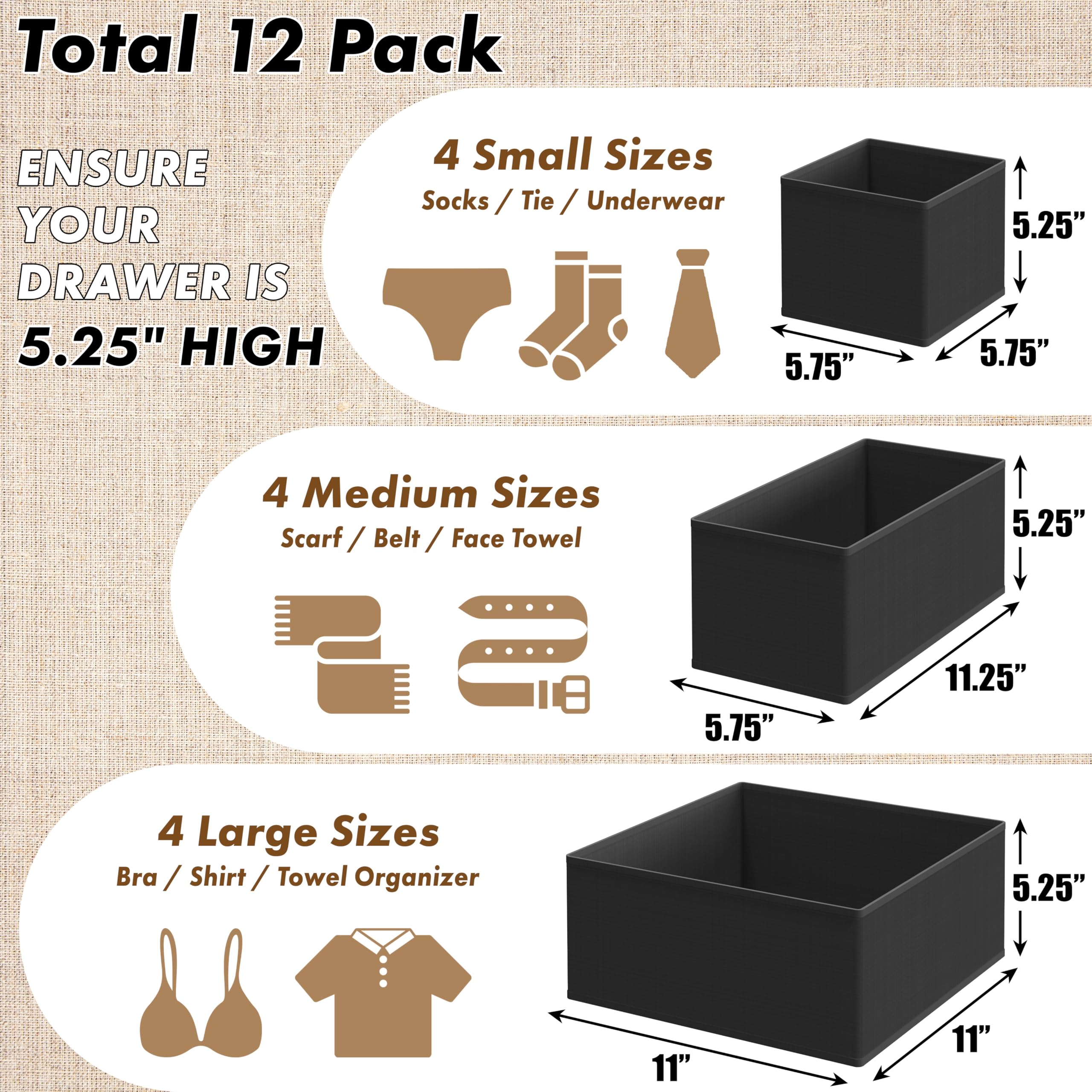 Simple Houseware medium boxes organize scarves and belts neatly in your closet.