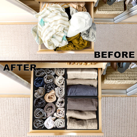 Smart small boxes hold socks and ties for quick wardrobe access.