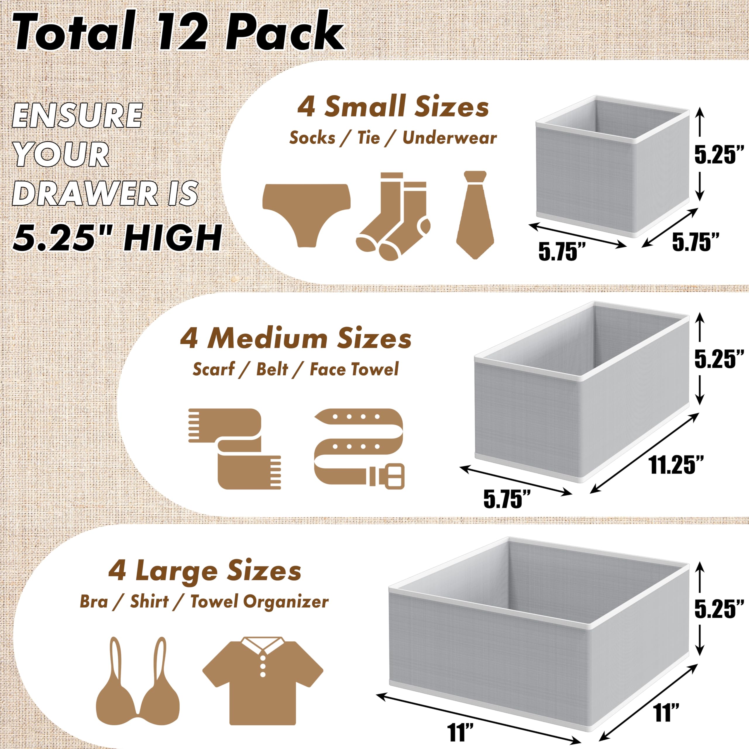 Simple Houseware foldable drawer organizer gray, ideal for separating bras and socks