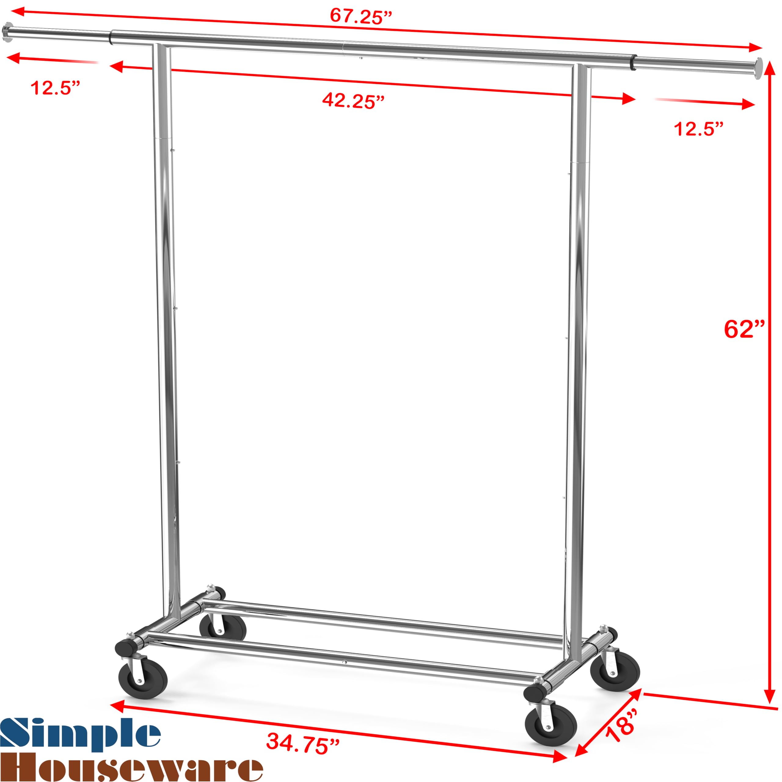 Overall dimensions accommodate long garments and seasonal items