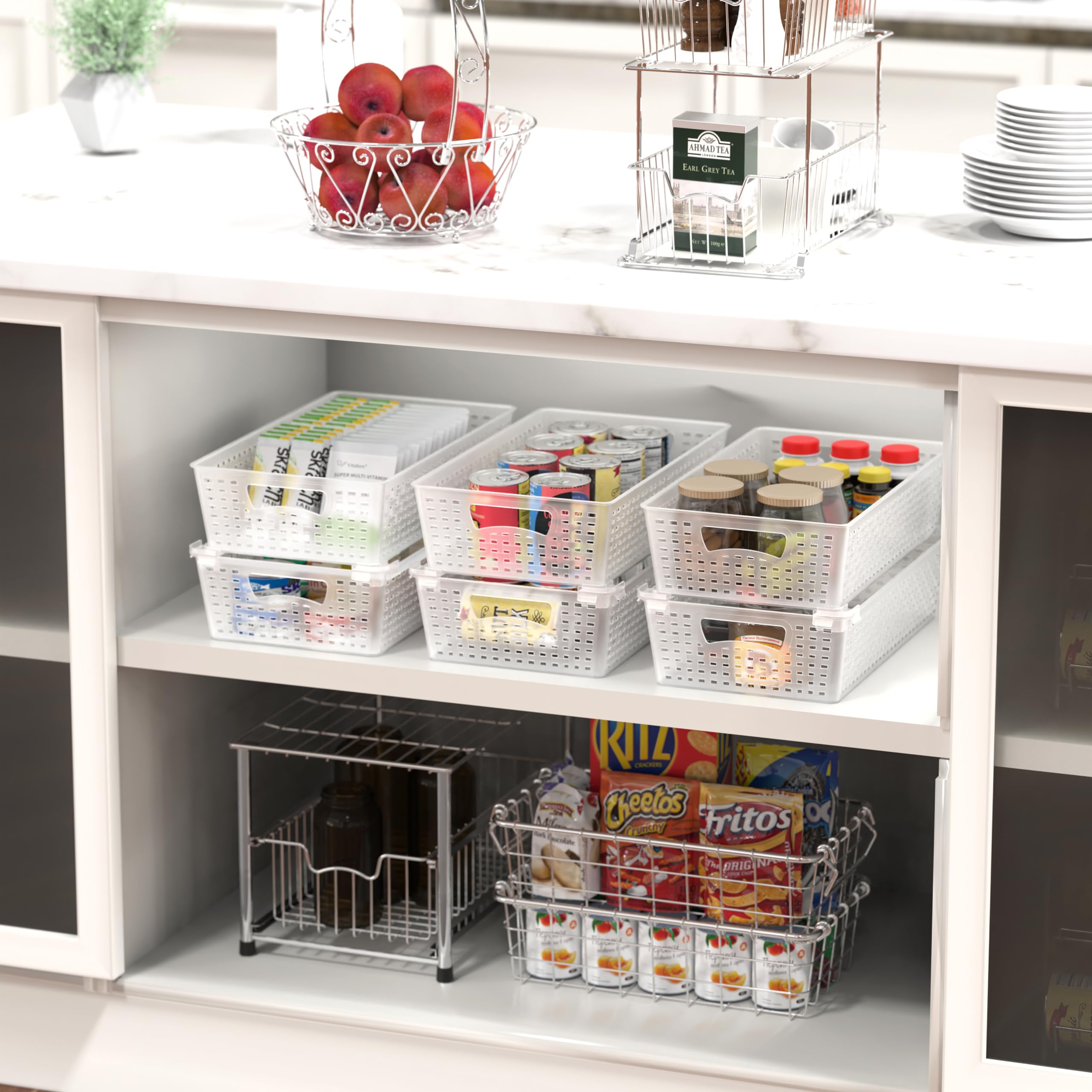 Simple Houseware fridge organizer basket helps items stay visible.